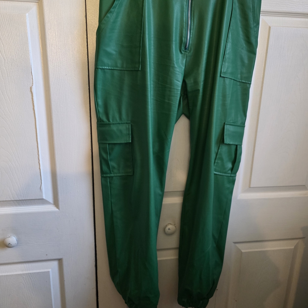 Green Faux Leather Joggers